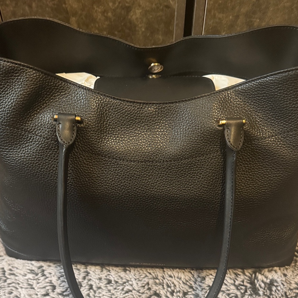 Karl Lagerfeld Black Leather Tote with Gold-Tone Accent With Added Charm & Dusty - Picture 9 of 16